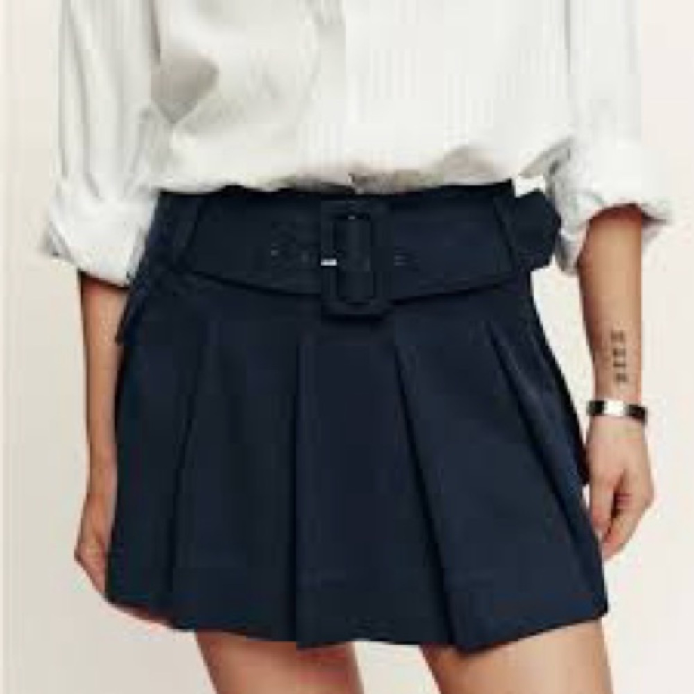 Reformation Midnight Brinley Belted Pleated Cargo Skirt